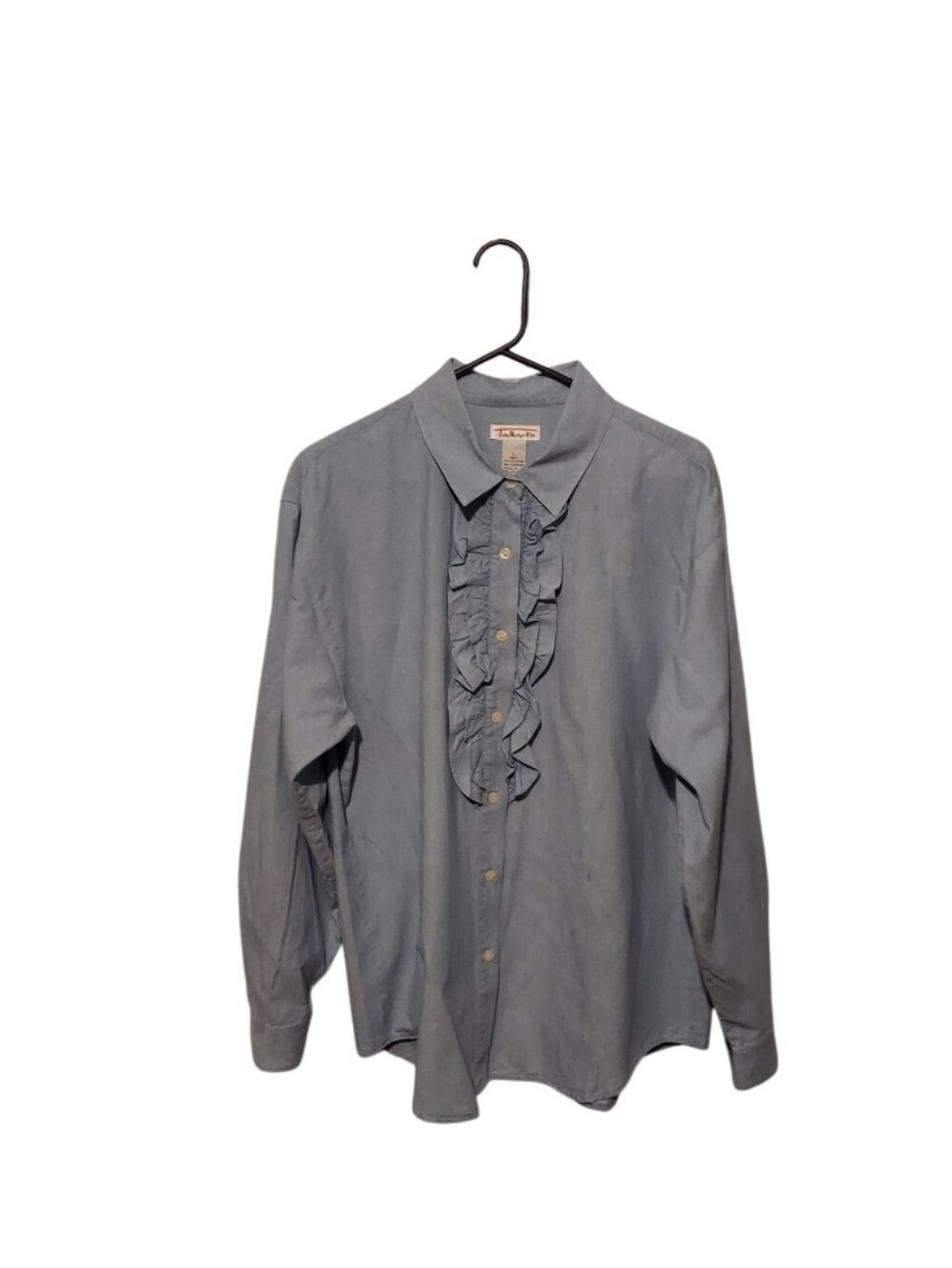 Y2K Talbots Cottagecore Chambray Button Shirt L Ruffle Western Cowgirl Preppy